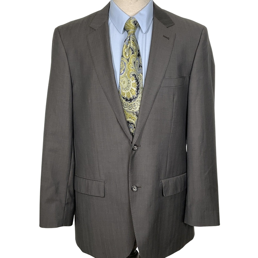Jhane Barnes Blazer Men 44L Gray‎ Herringbone Natural Stretch Sport Coat Classic